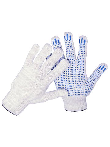 Перчатки трикотажные с точечным ПВХ покрытием, 10 класс, 5 нитей, вес 50 г, цвет белый